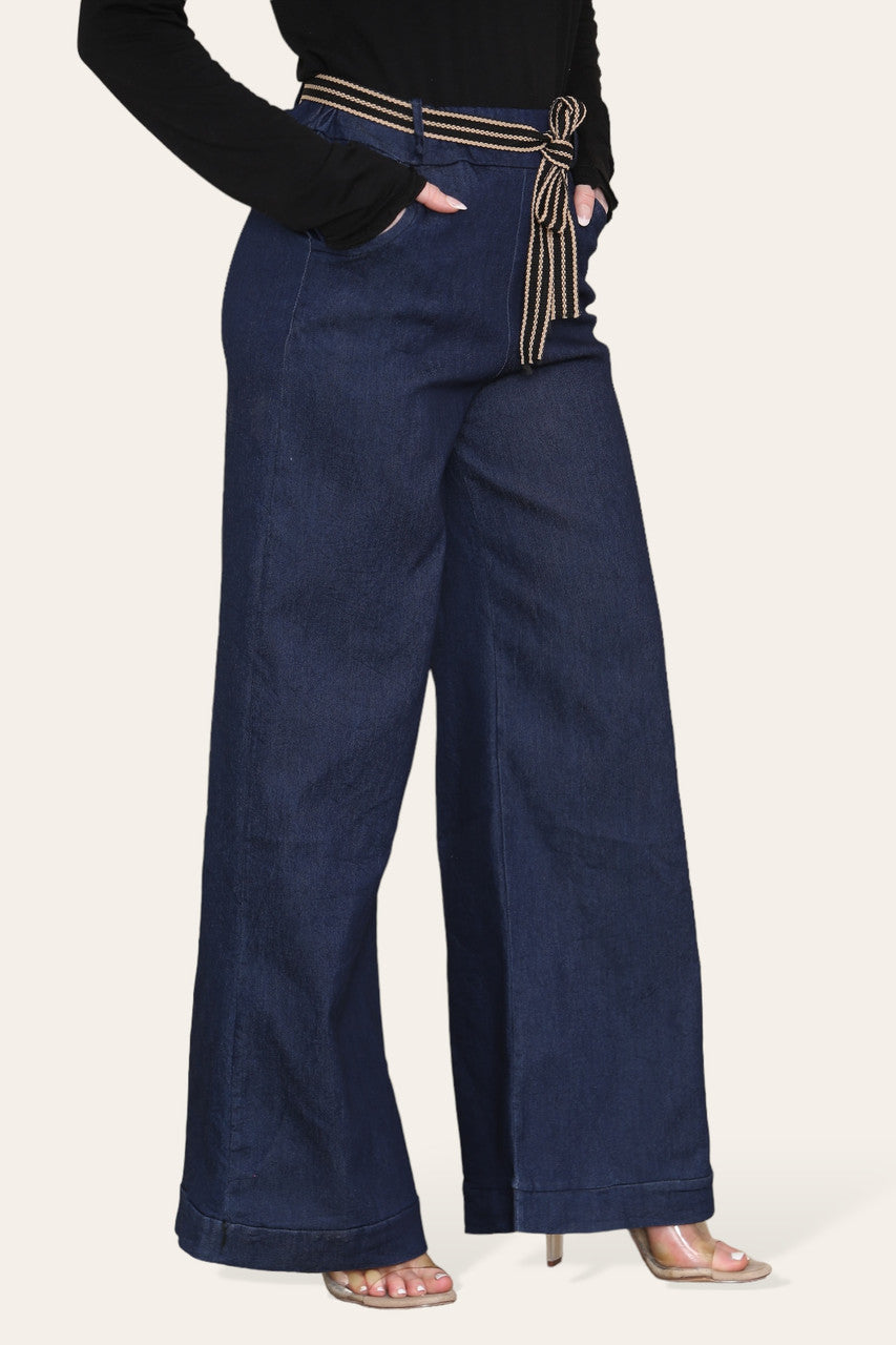 WIDE LEG STRETCH STYLE JEAN TROUSERS DENIM