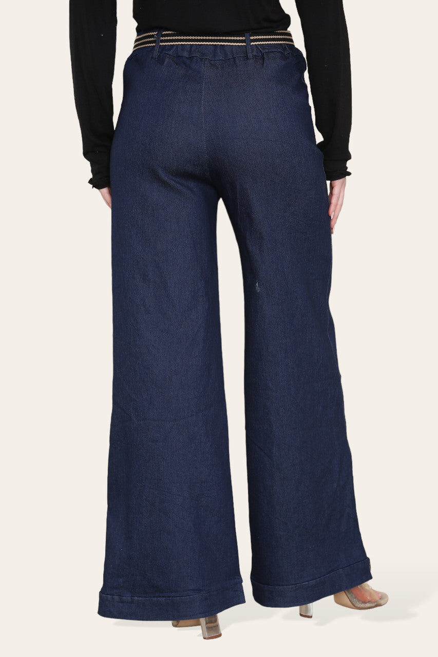 WIDE LEG STRETCH STYLE JEAN TROUSERS DENIM