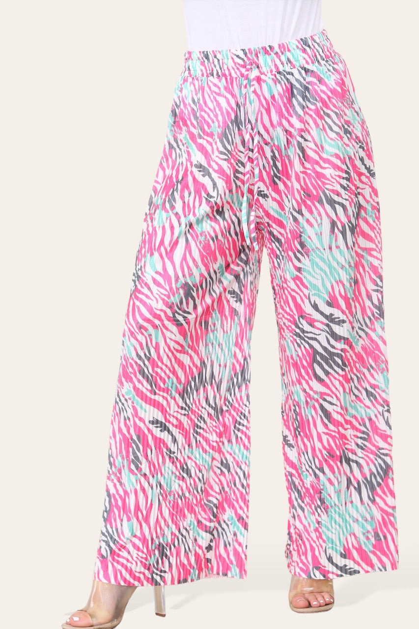 ELASTICATED WAIST WIDE LEG PLEATED ANIMAL PRINT TROUSER
