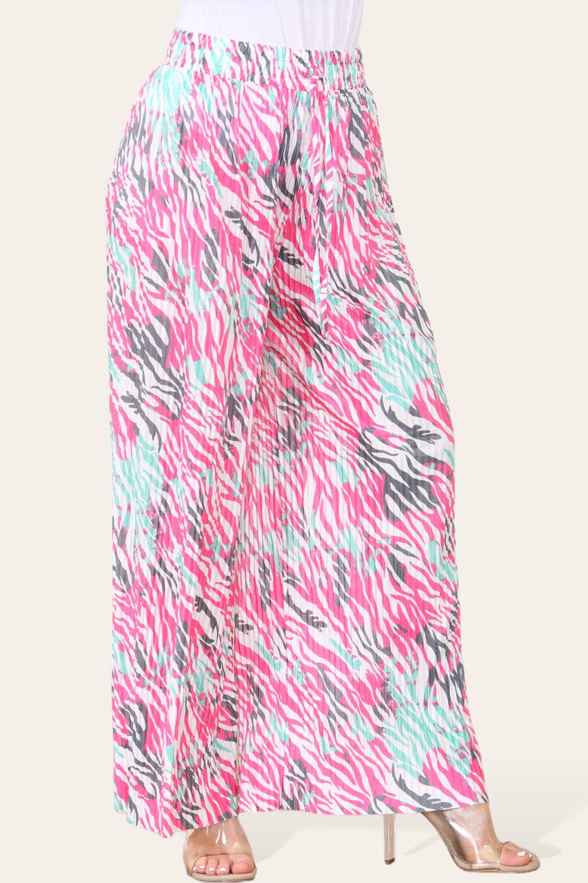 ELASTICATED WAIST WIDE LEG PLEATED ANIMAL PRINT TROUSER