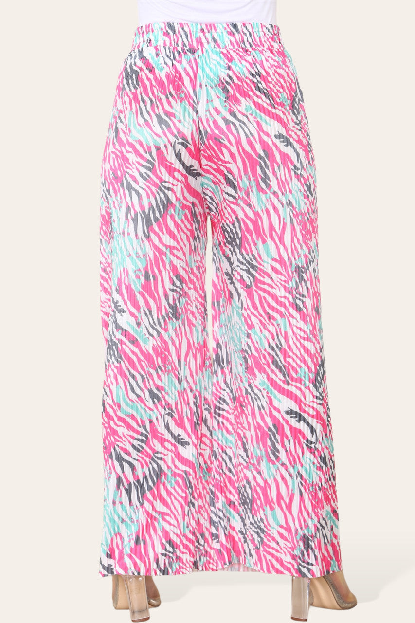 ELASTICATED WAIST WIDE LEG PLEATED ANIMAL PRINT TROUSER