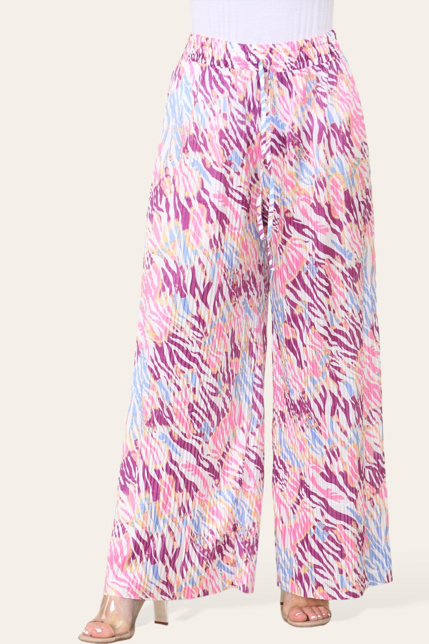 ELASTICATED WAIST WIDE LEG PLEATED ANIMAL PRINT TROUSER