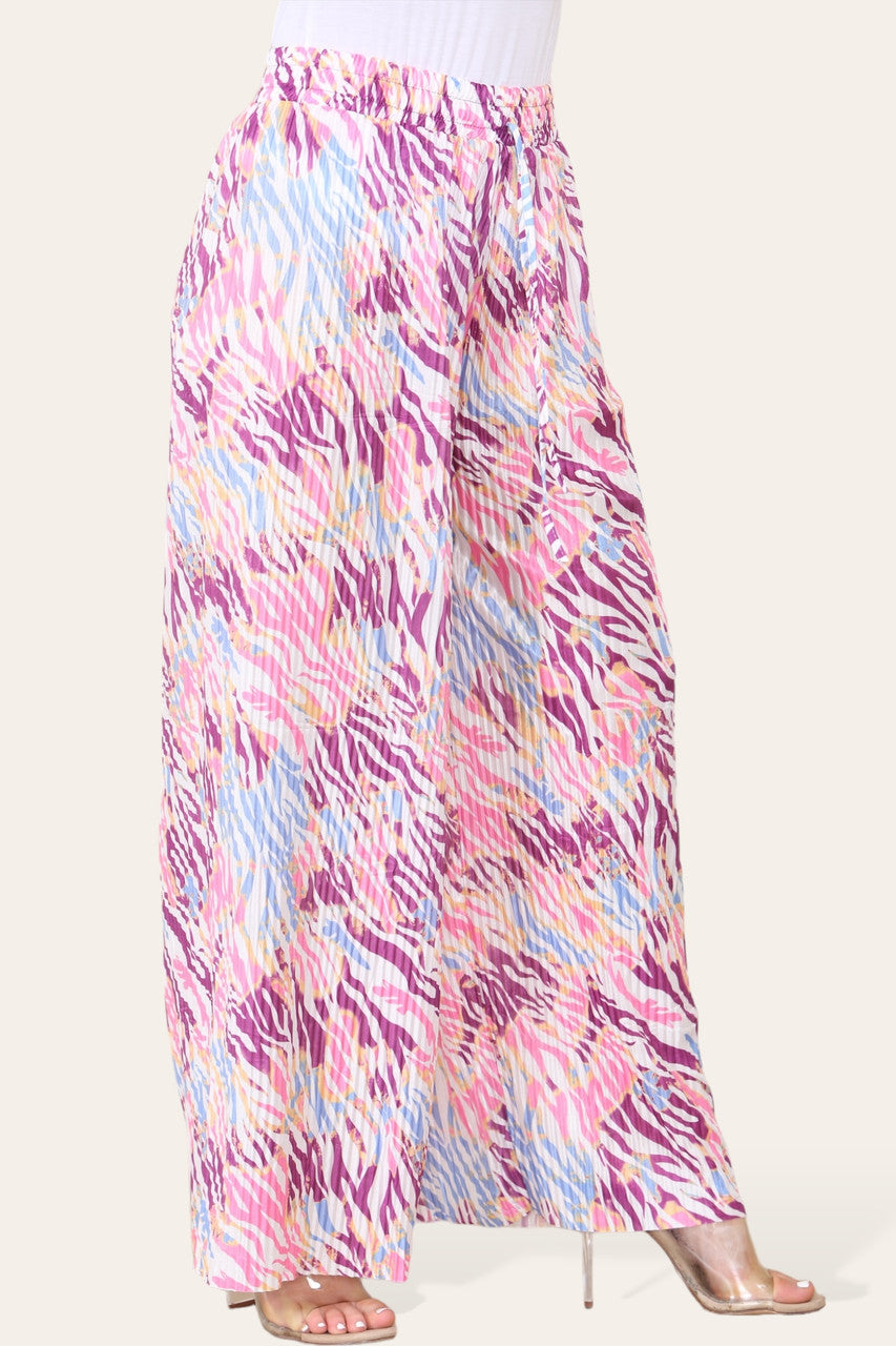 ELASTICATED WAIST WIDE LEG PLEATED ANIMAL PRINT TROUSER
