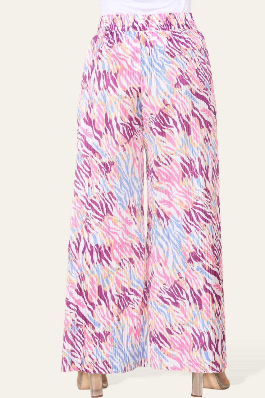 ELASTICATED WAIST WIDE LEG PLEATED ANIMAL PRINT TROUSER