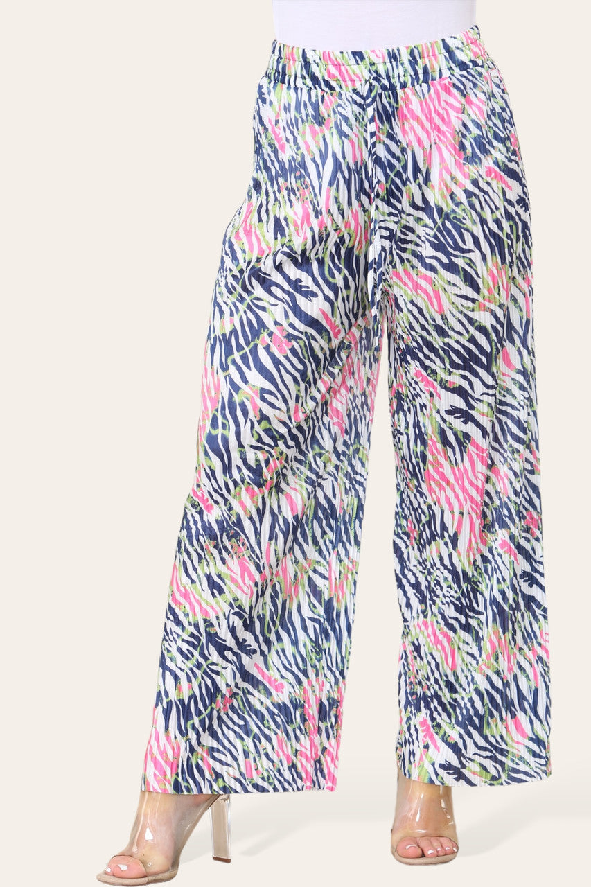 ELASTICATED WAIST WIDE LEG PLEATED ANIMAL PRINT TROUSER