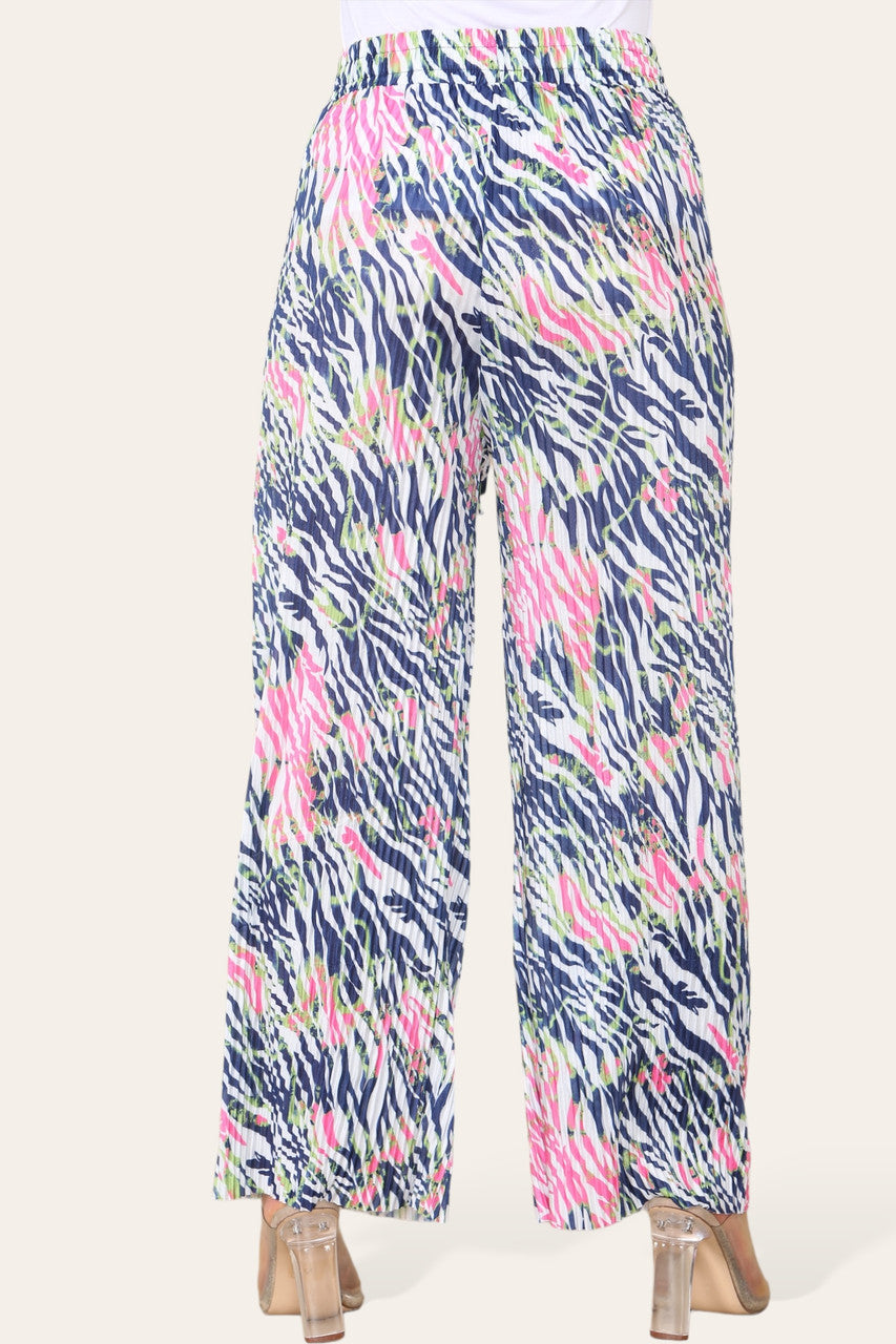 ELASTICATED WAIST WIDE LEG PLEATED ANIMAL PRINT TROUSER