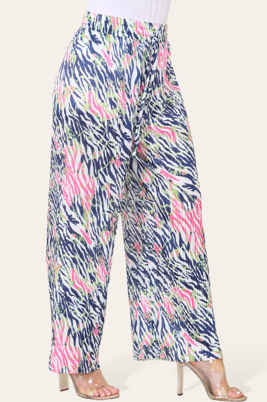 ELASTICATED WAIST WIDE LEG PLEATED ANIMAL PRINT TROUSER