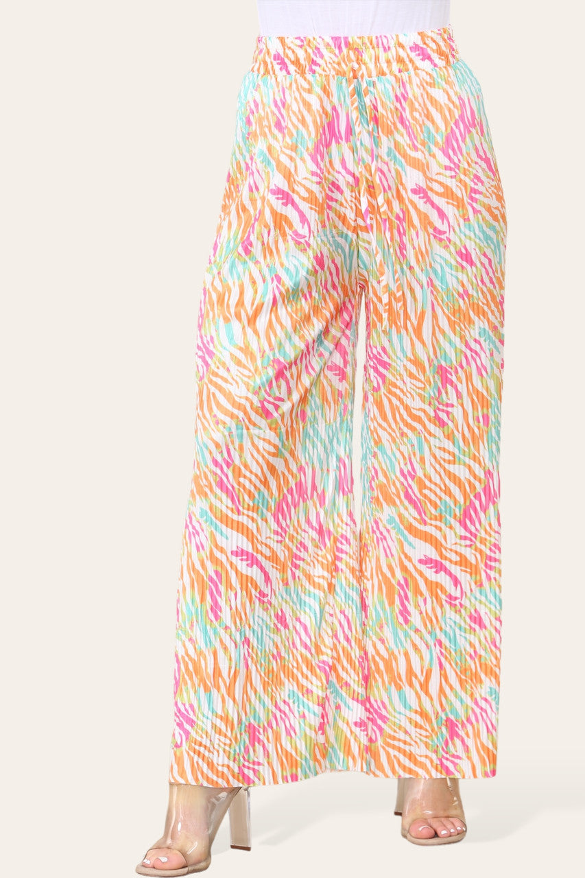 ELASTICATED WAIST WIDE LEG PLEATED ANIMAL PRINT TROUSER