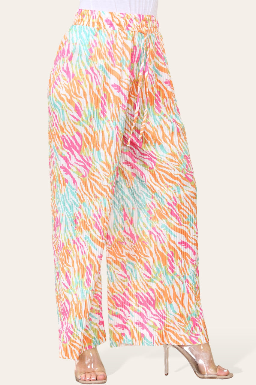 ELASTICATED WAIST WIDE LEG PLEATED ANIMAL PRINT TROUSER