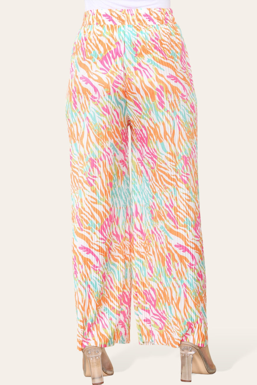 ELASTICATED WAIST WIDE LEG PLEATED ANIMAL PRINT TROUSER