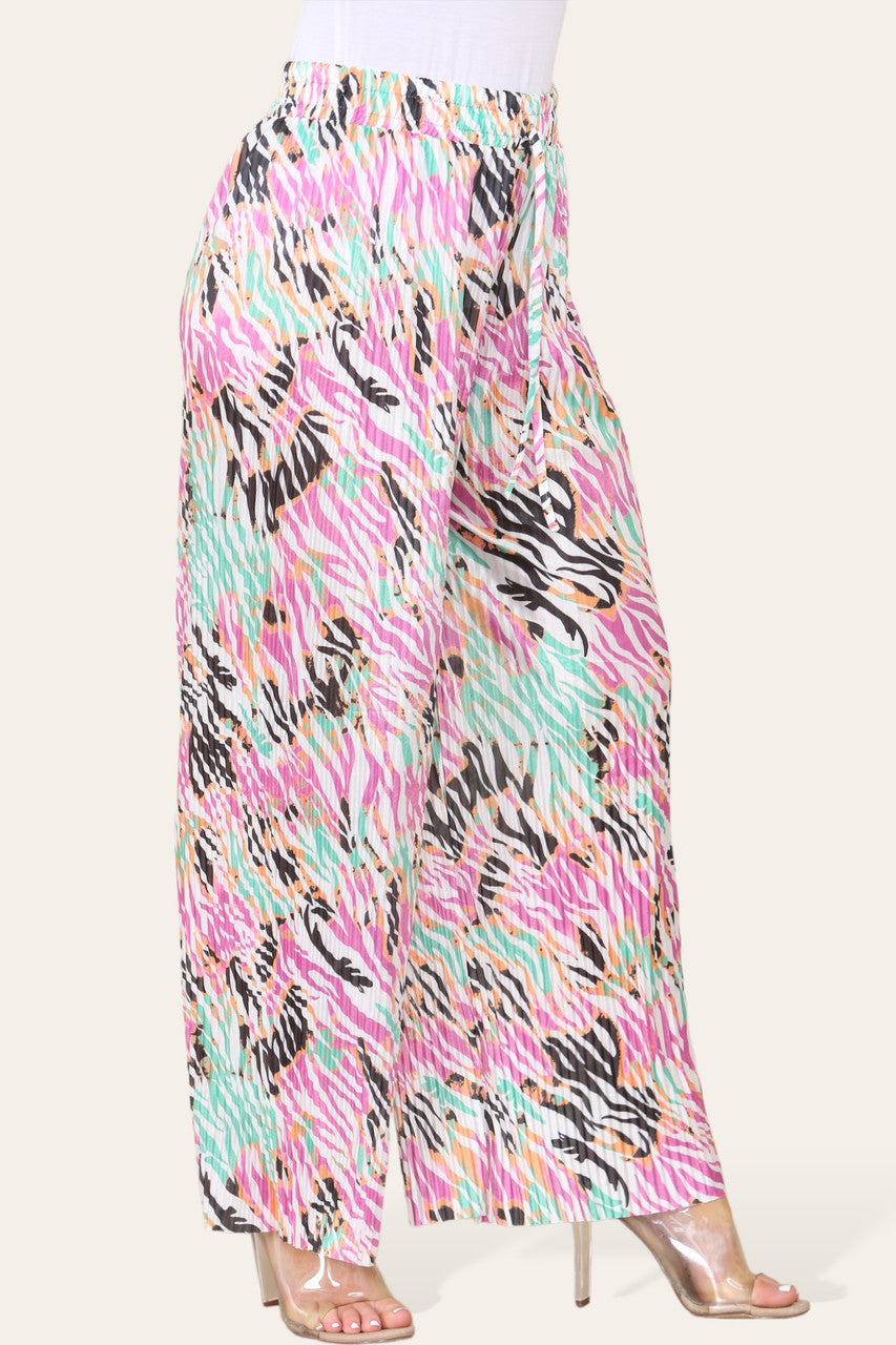 ELASTICATED WAIST WIDE LEG PLEATED ANIMAL PRINT TROUSER