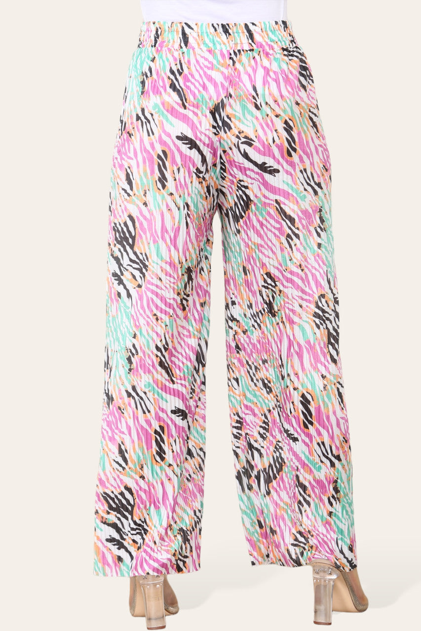 ELASTICATED WAIST WIDE LEG PLEATED ANIMAL PRINT TROUSER