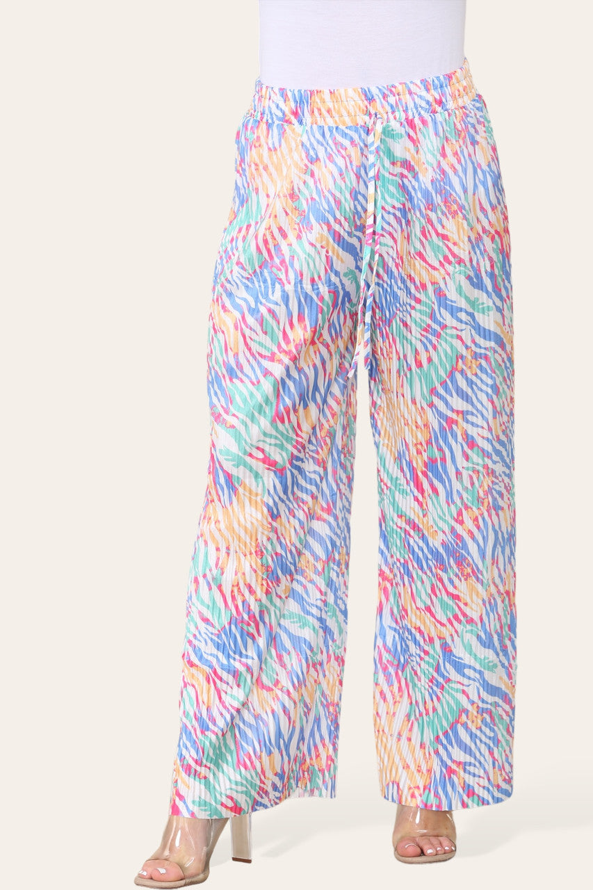ELASTICATED WAIST WIDE LEG PLEATED ANIMAL PRINT TROUSER