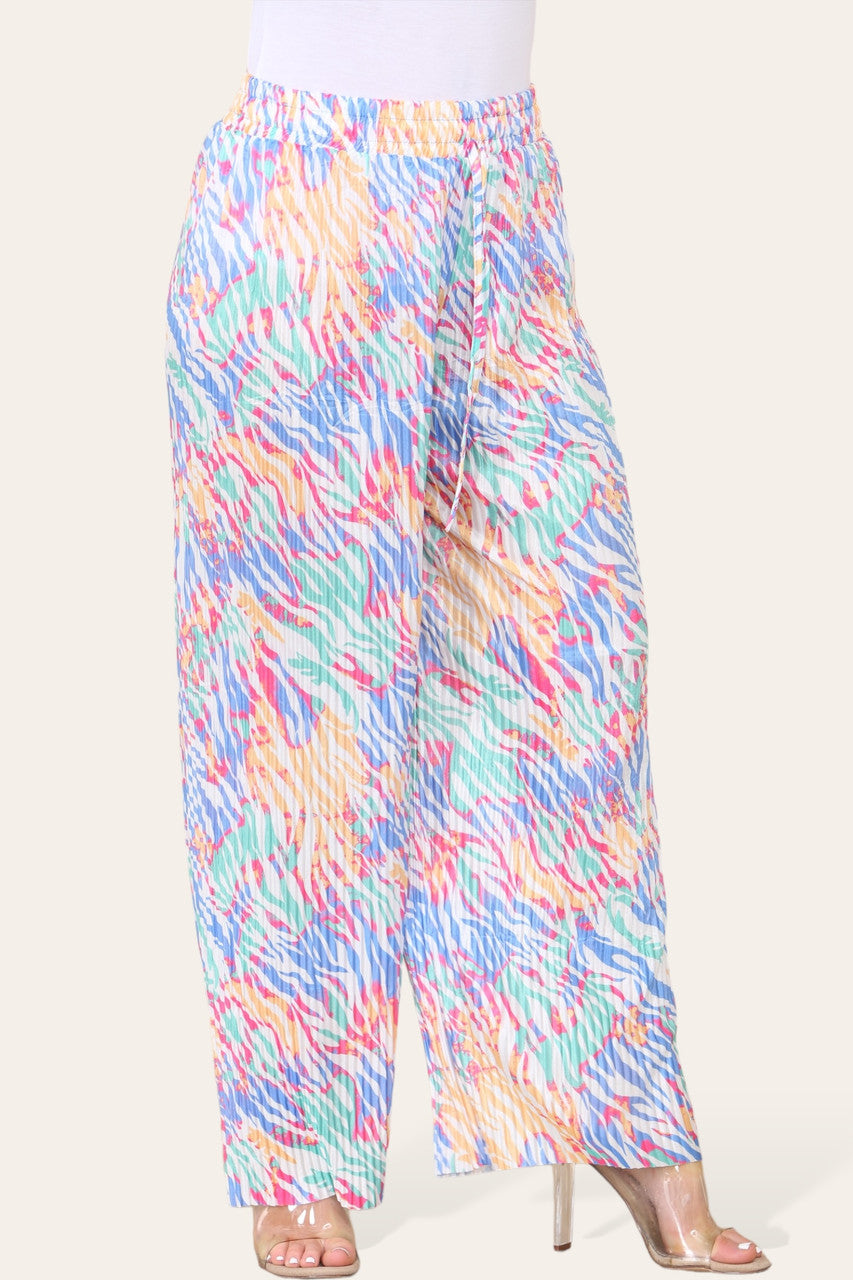 ELASTICATED WAIST WIDE LEG PLEATED ANIMAL PRINT TROUSER