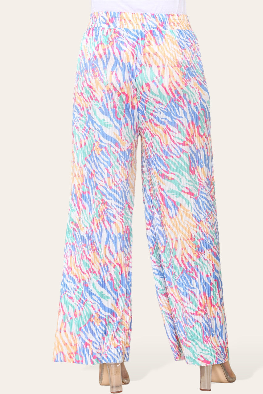 ELASTICATED WAIST WIDE LEG PLEATED ANIMAL PRINT TROUSER