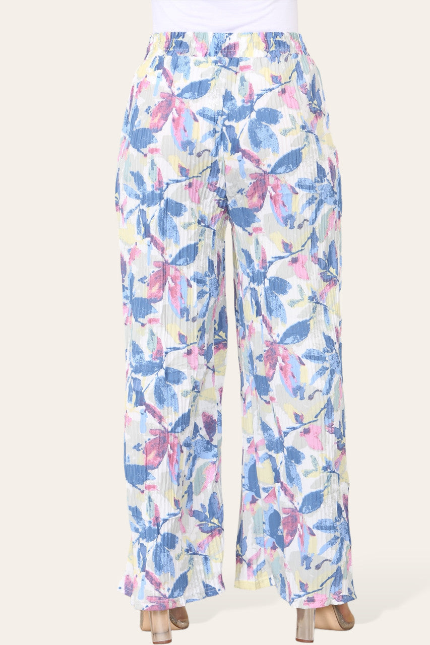ELASTICATED WAIST WIDE LEG PLEATED LEAF PRINT TROUSER