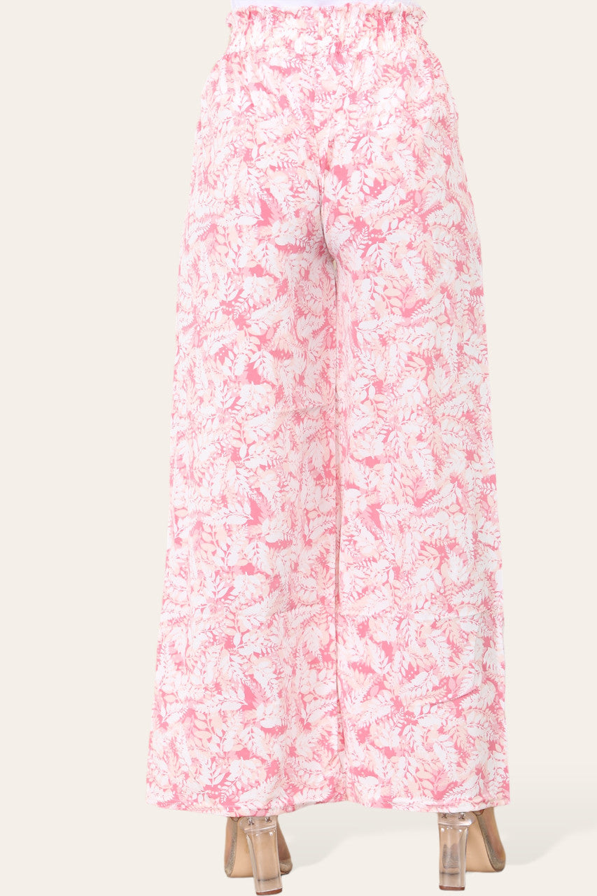 ELASTICATED WAIST WIDE LEG FERN LEAF PRINT TROUSER