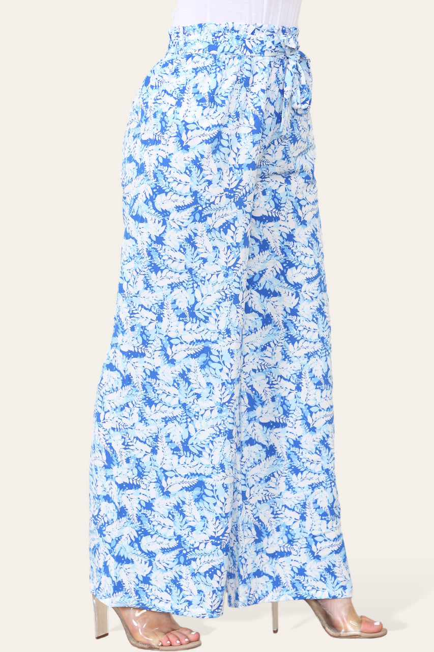 ELASTICATED WAIST WIDE LEG FERN LEAF PRINT TROUSER