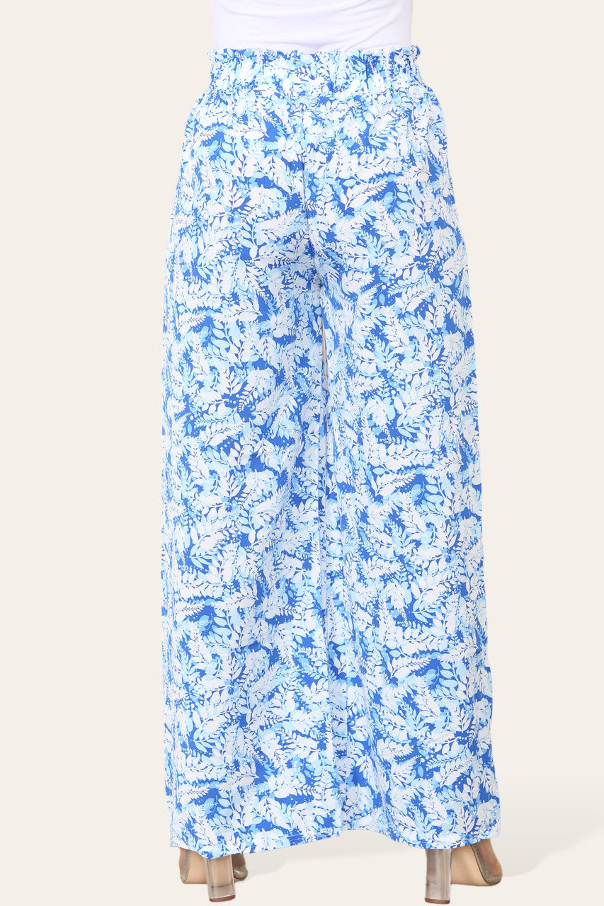 ELASTICATED WAIST WIDE LEG FERN LEAF PRINT TROUSER