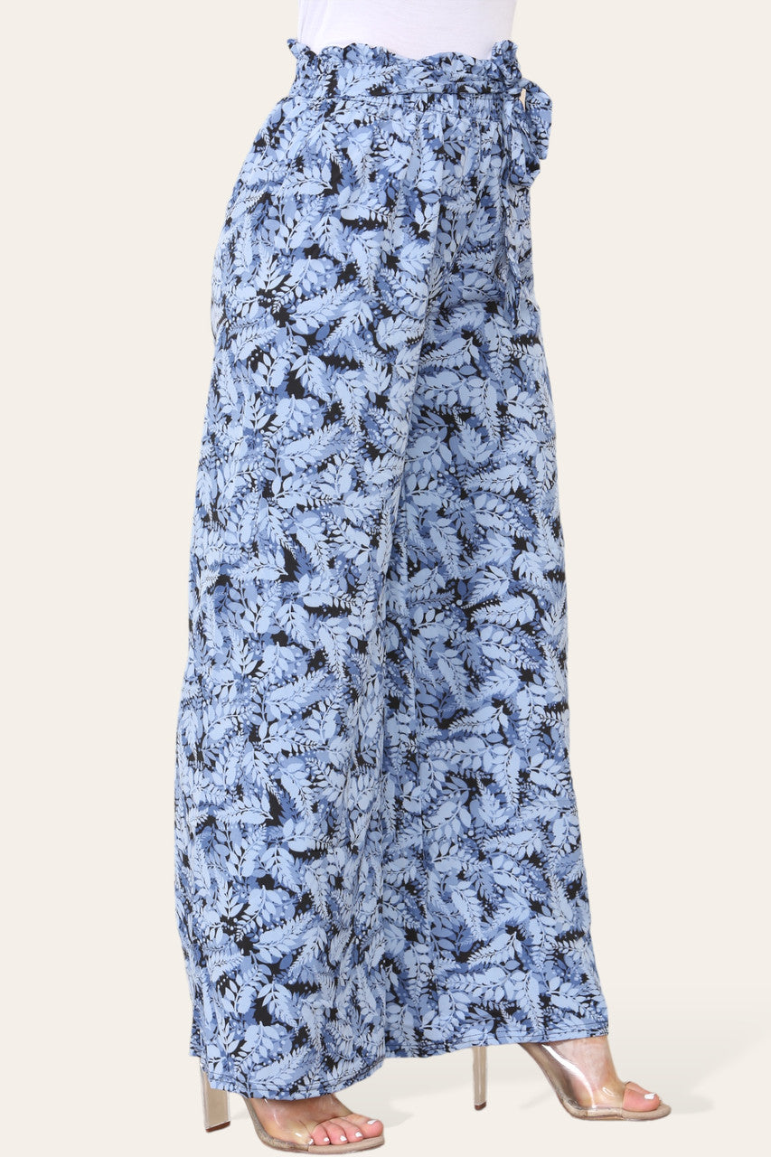 ELASTICATED WAIST WIDE LEG FERN LEAF PRINT TROUSER