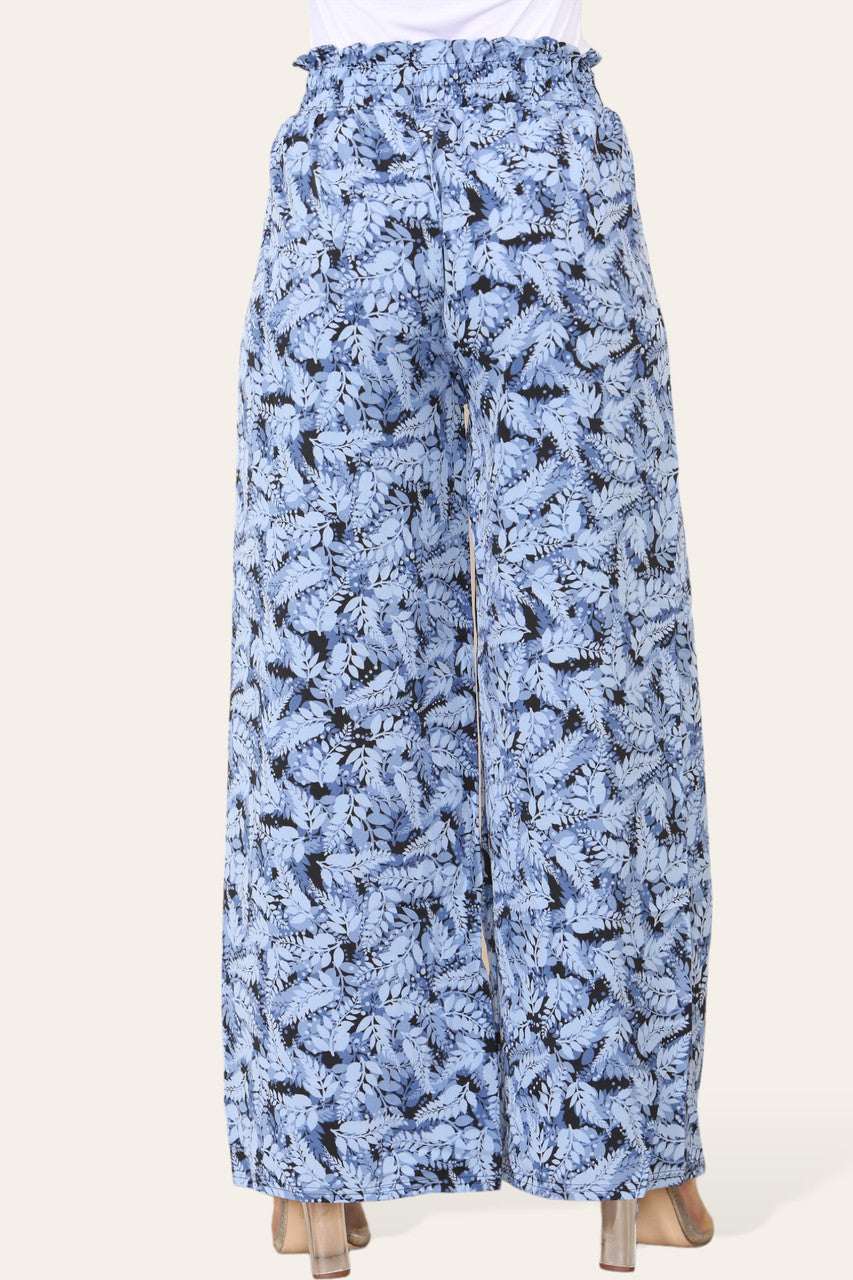 ELASTICATED WAIST WIDE LEG FERN LEAF PRINT TROUSER