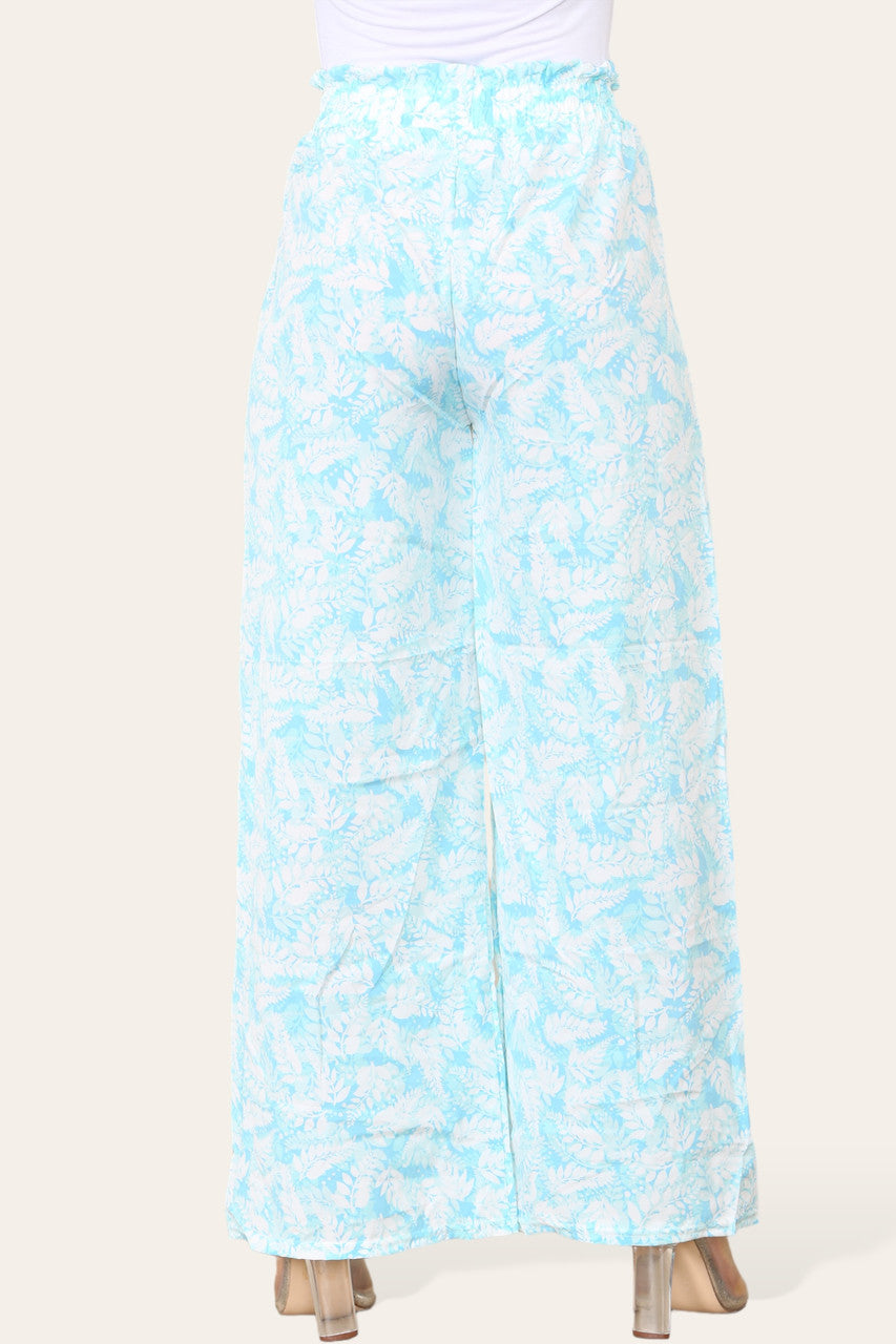 ELASTICATED WAIST WIDE LEG FERN LEAF PRINT TROUSER