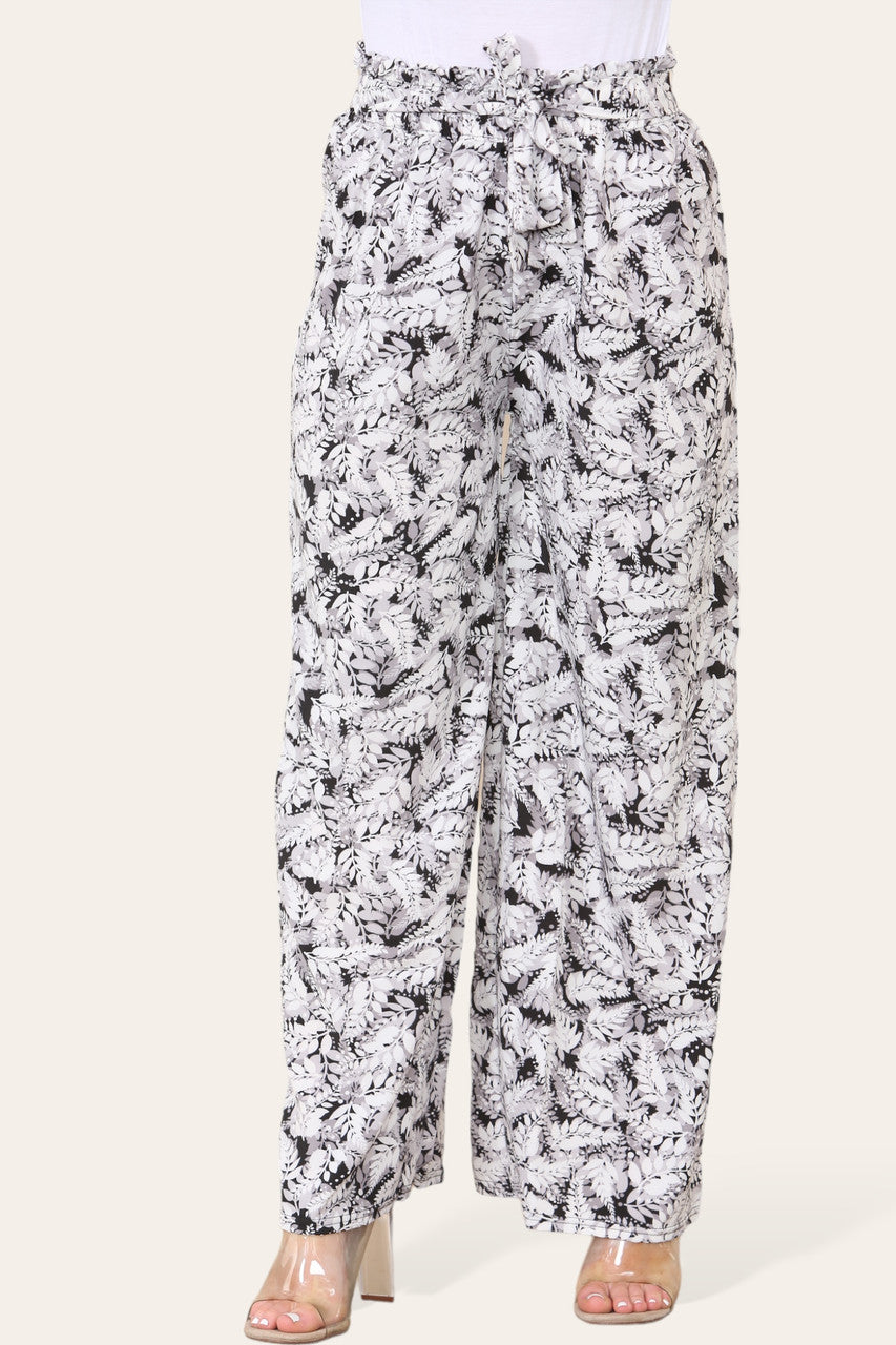 ELASTICATED WAIST WIDE LEG FERN LEAF PRINT TROUSER