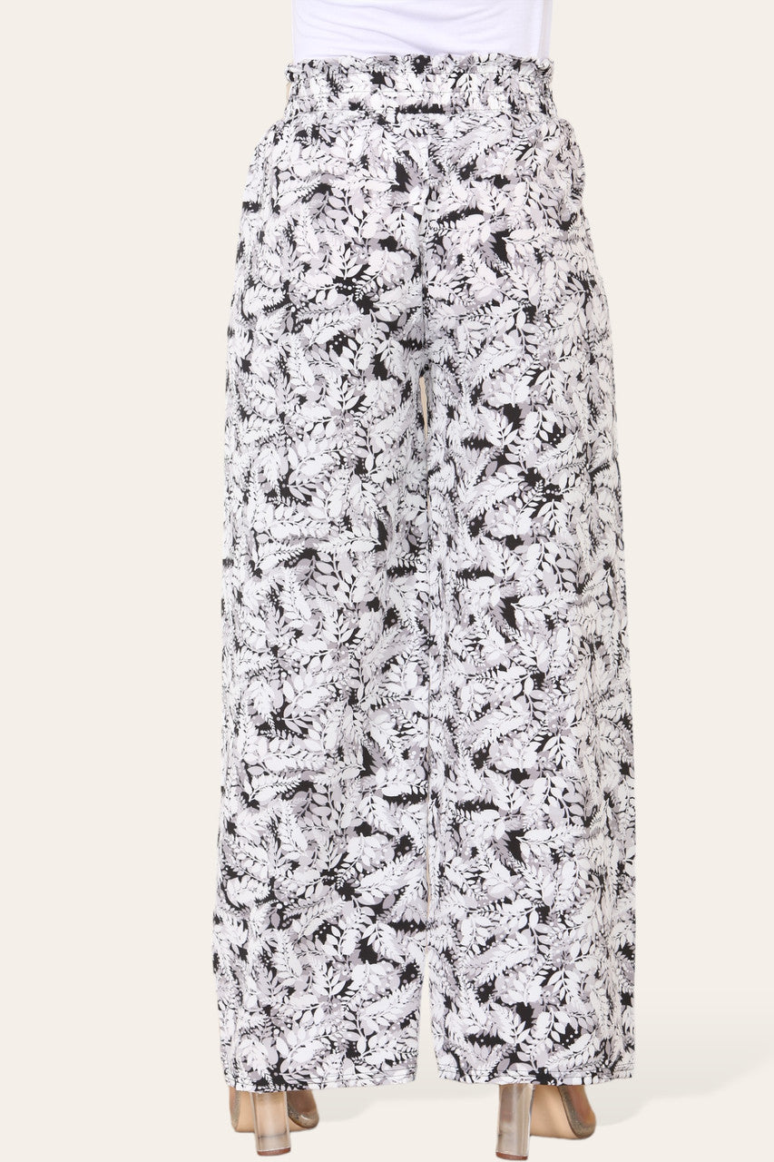 ELASTICATED WAIST WIDE LEG FERN LEAF PRINT TROUSER