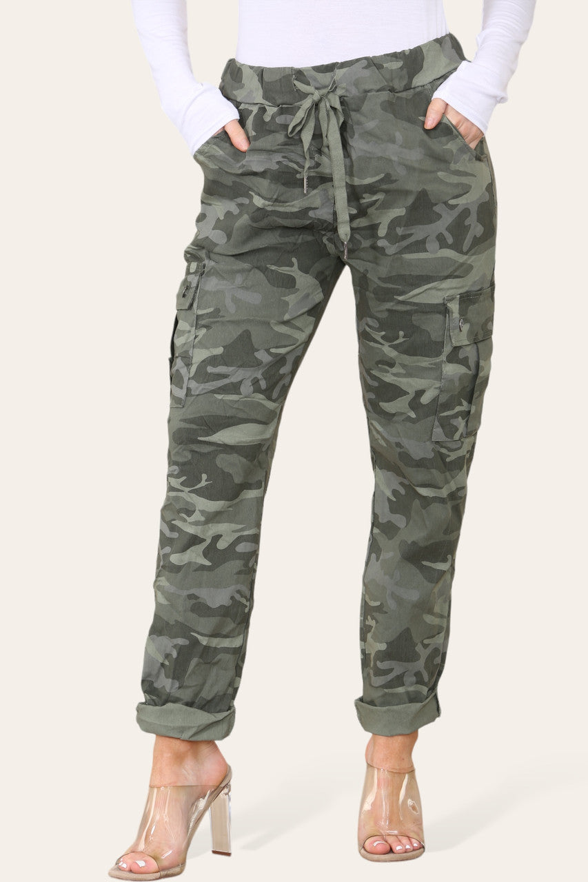 CAMOUFLAGE PRINT MAGIC COMBAT TROUSERS KHAKI