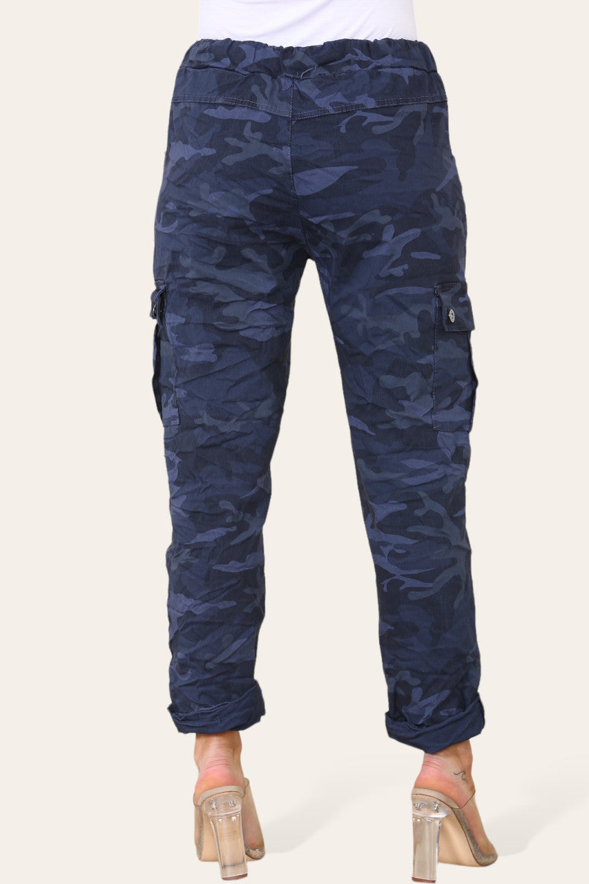 CAMOUFLAGE PRINT MAGIC COMBAT TROUSERS NAVY