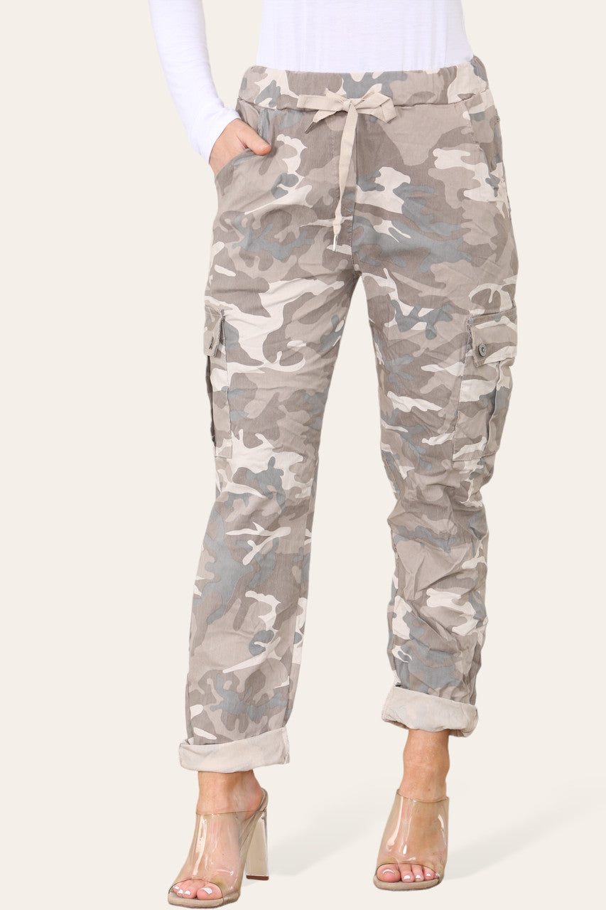 CAMOUFLAGE PRINT MAGIC COMBAT TROUSERS STONE