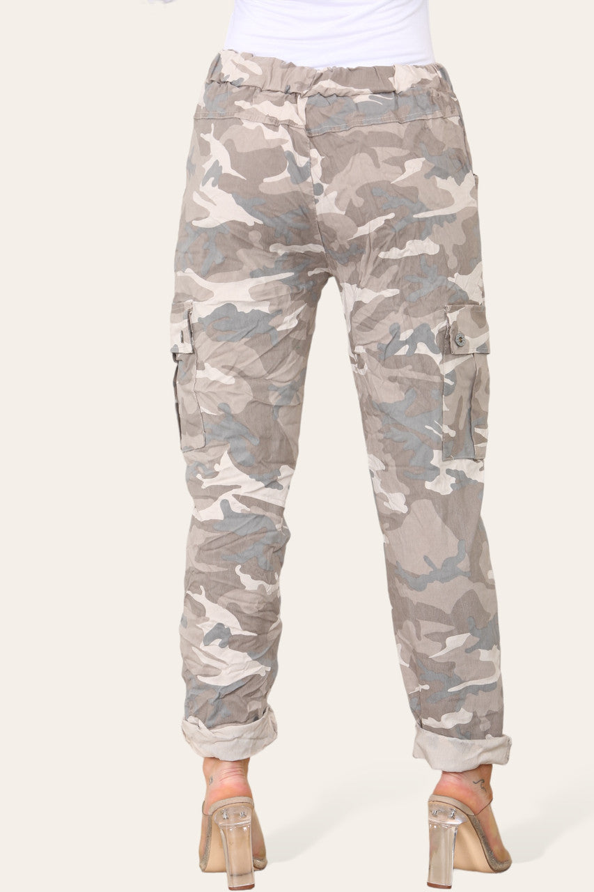CAMOUFLAGE PRINT MAGIC COMBAT TROUSERS STONE