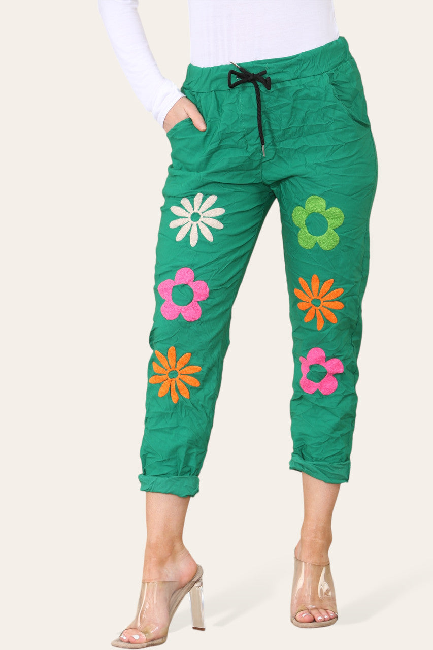 FLORAL PATCHWORK MAGIC TROUSERS GREEN