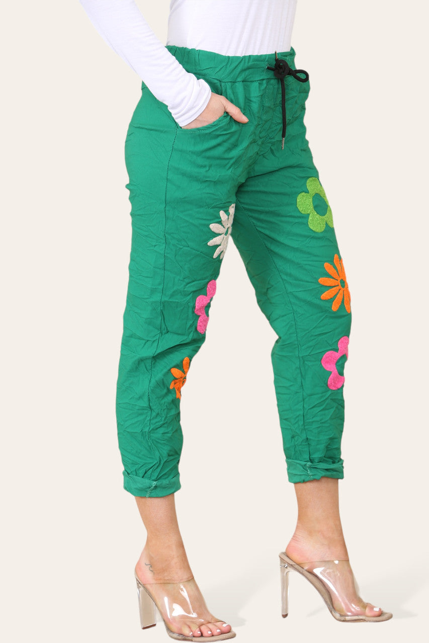 FLORAL PATCHWORK MAGIC TROUSERS GREEN