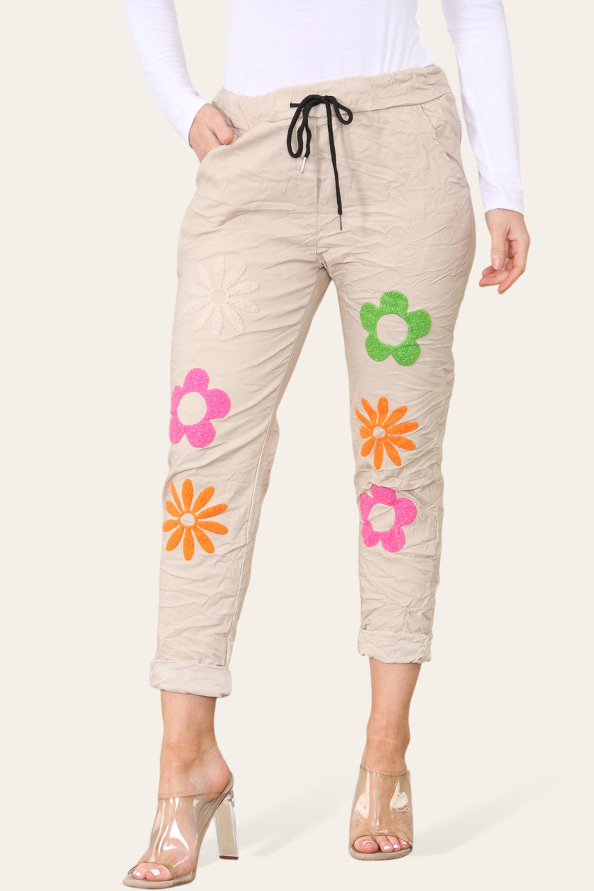 FLORAL PATCHWORK MAGIC TROUSERS STONE