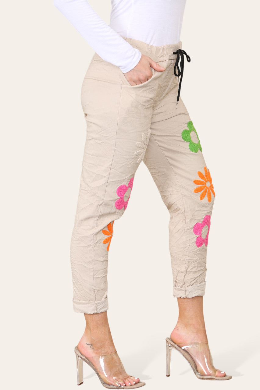 FLORAL PATCHWORK MAGIC TROUSERS STONE