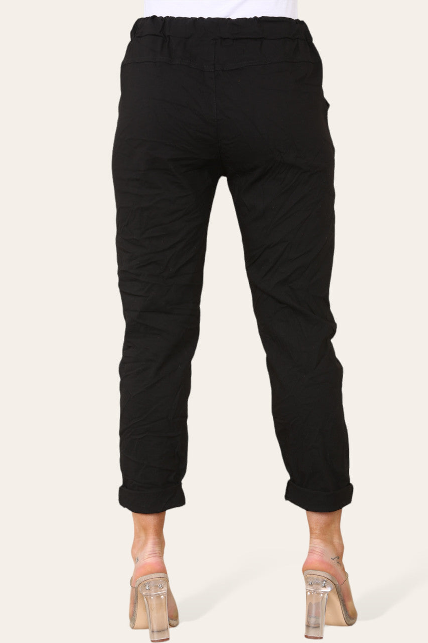 FLORAL PATCHWORK MAGIC TROUSERS BLACK