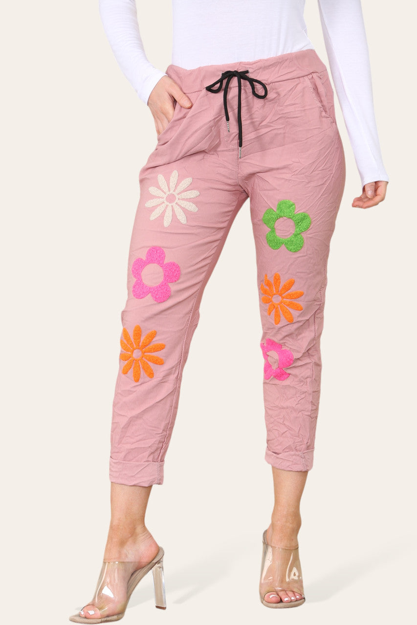 FLORAL PATCHWORK MAGIC TROUSERS DUSTY PINK