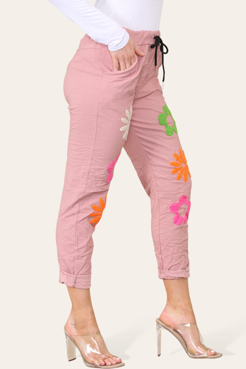 FLORAL PATCHWORK MAGIC TROUSERS DUSTY PINK