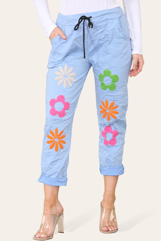 FLORAL PATCHWORK MAGIC BROEK LICHTBLAUW