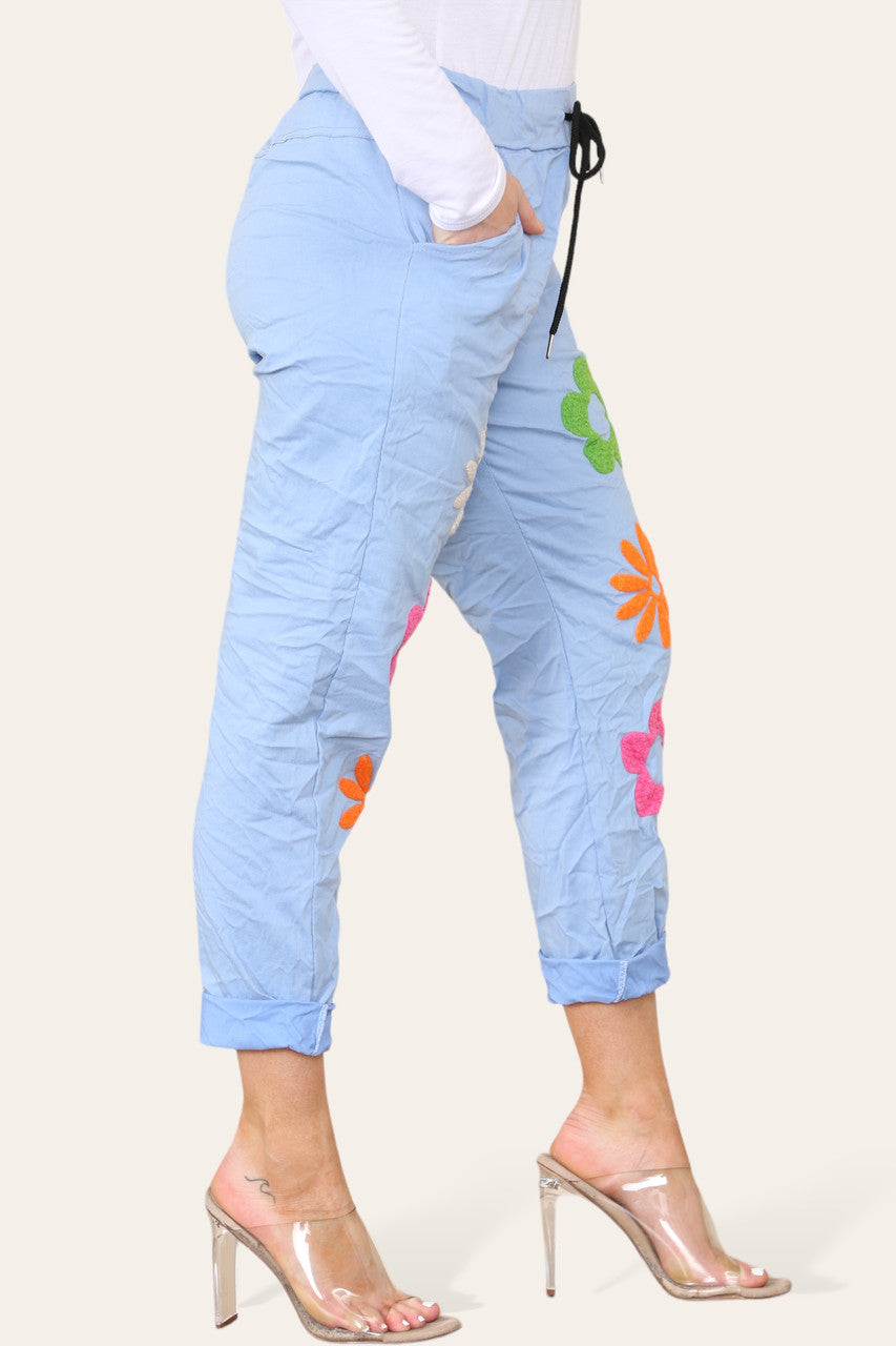 FLORAL PATCHWORK MAGIC TROUSERS LIGHT BLUE