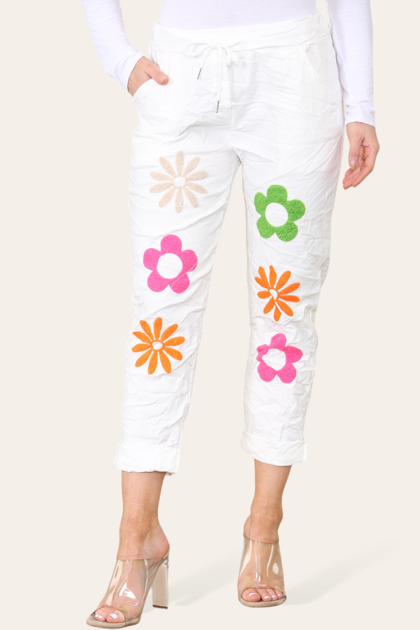 FLORAL PATCHWORK MAGIC TROUSERS WHITE