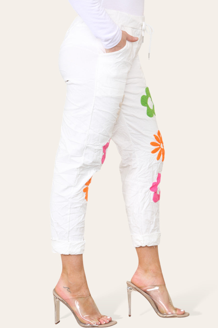 FLORAL PATCHWORK MAGIC TROUSERS WHITE