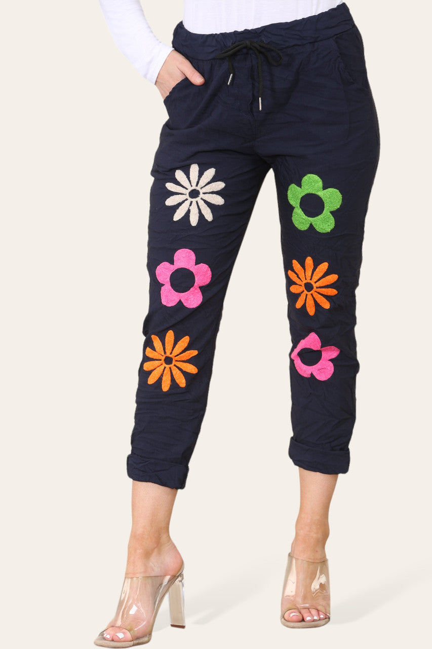 FLORAL PATCHWORK MAGIC TROUSERS NAVY