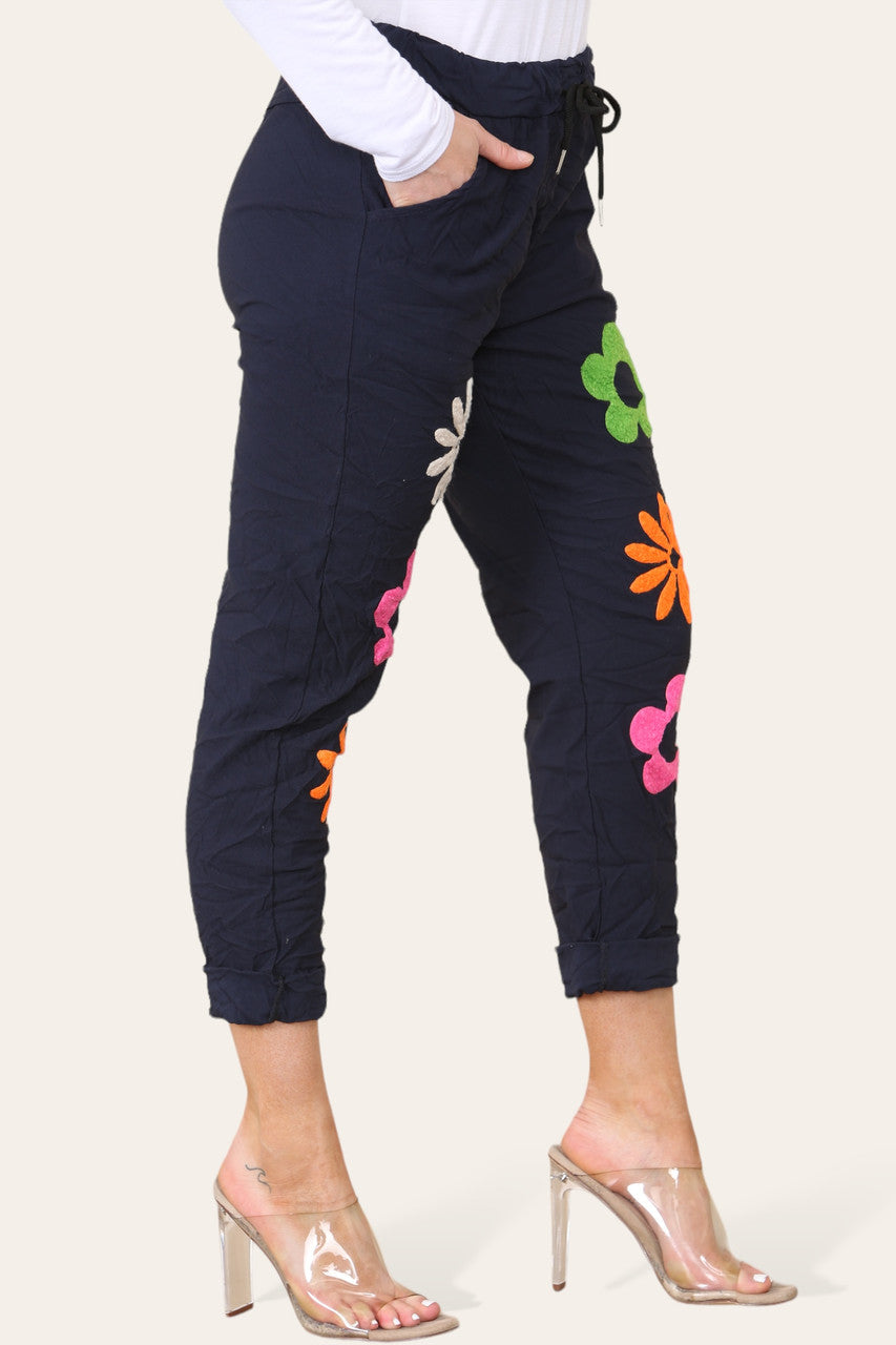 FLORAL PATCHWORK MAGIC TROUSERS NAVY