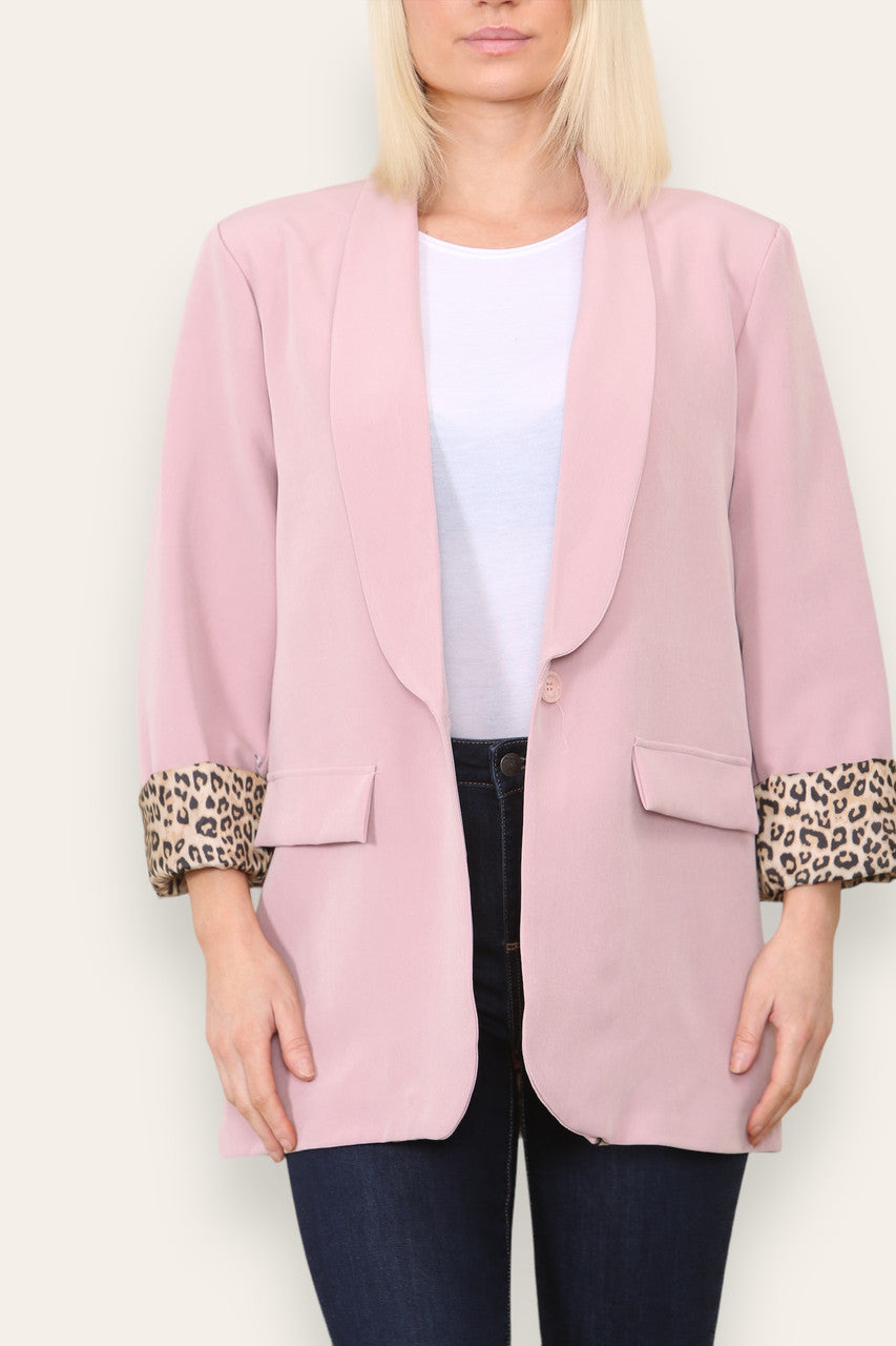 LEOPARD PRINT INNER FULLY LINED BLAZER DUSTY PINK