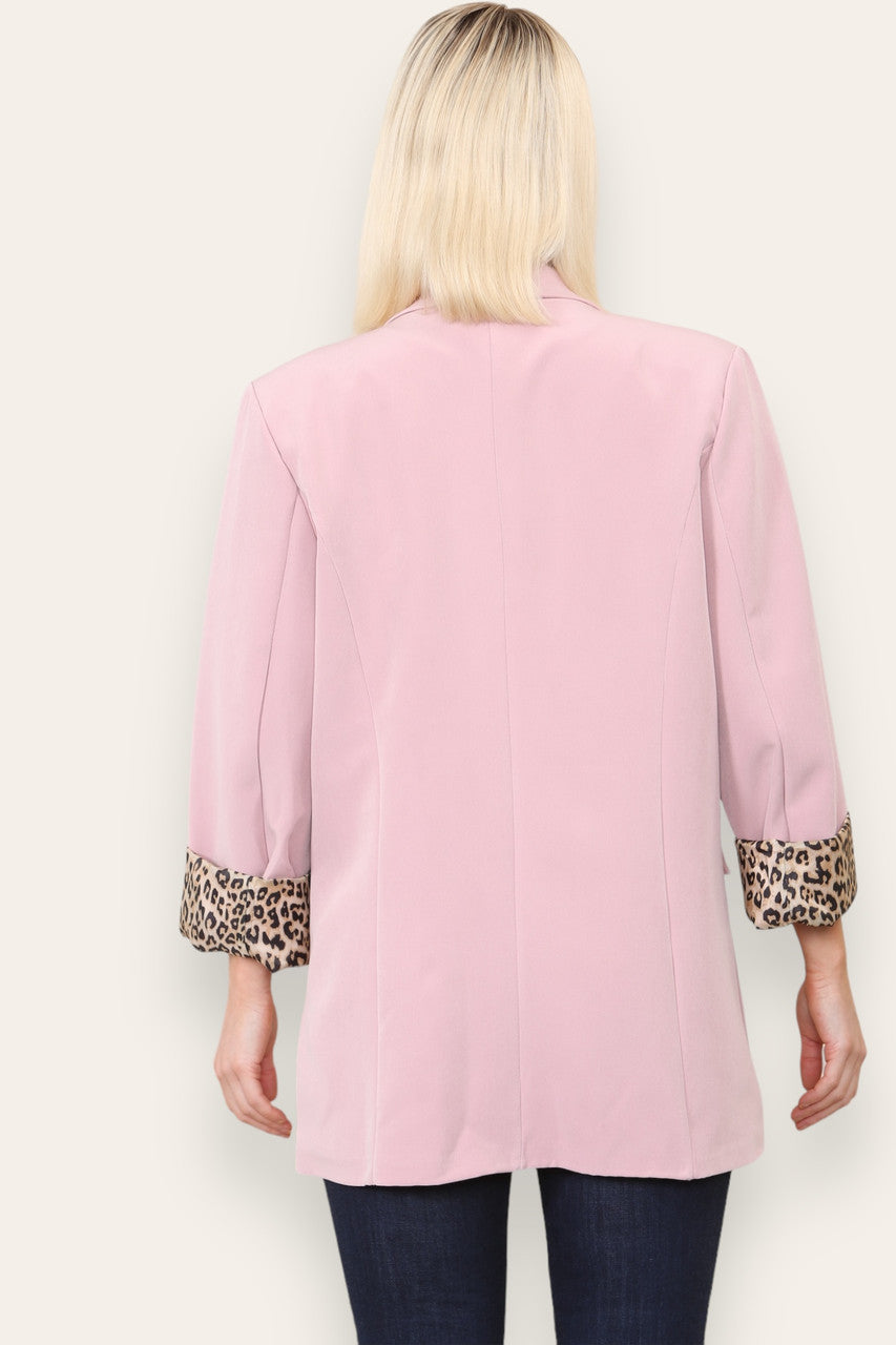 LEOPARD PRINT INNER FULLY LINED BLAZER DUSTY PINK