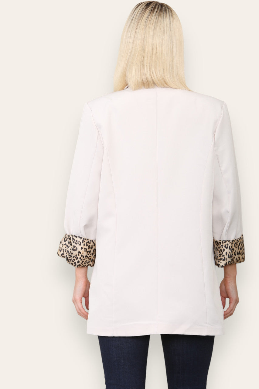LEOPARD PRINT INNER FULLY LINED BLAZER STONE