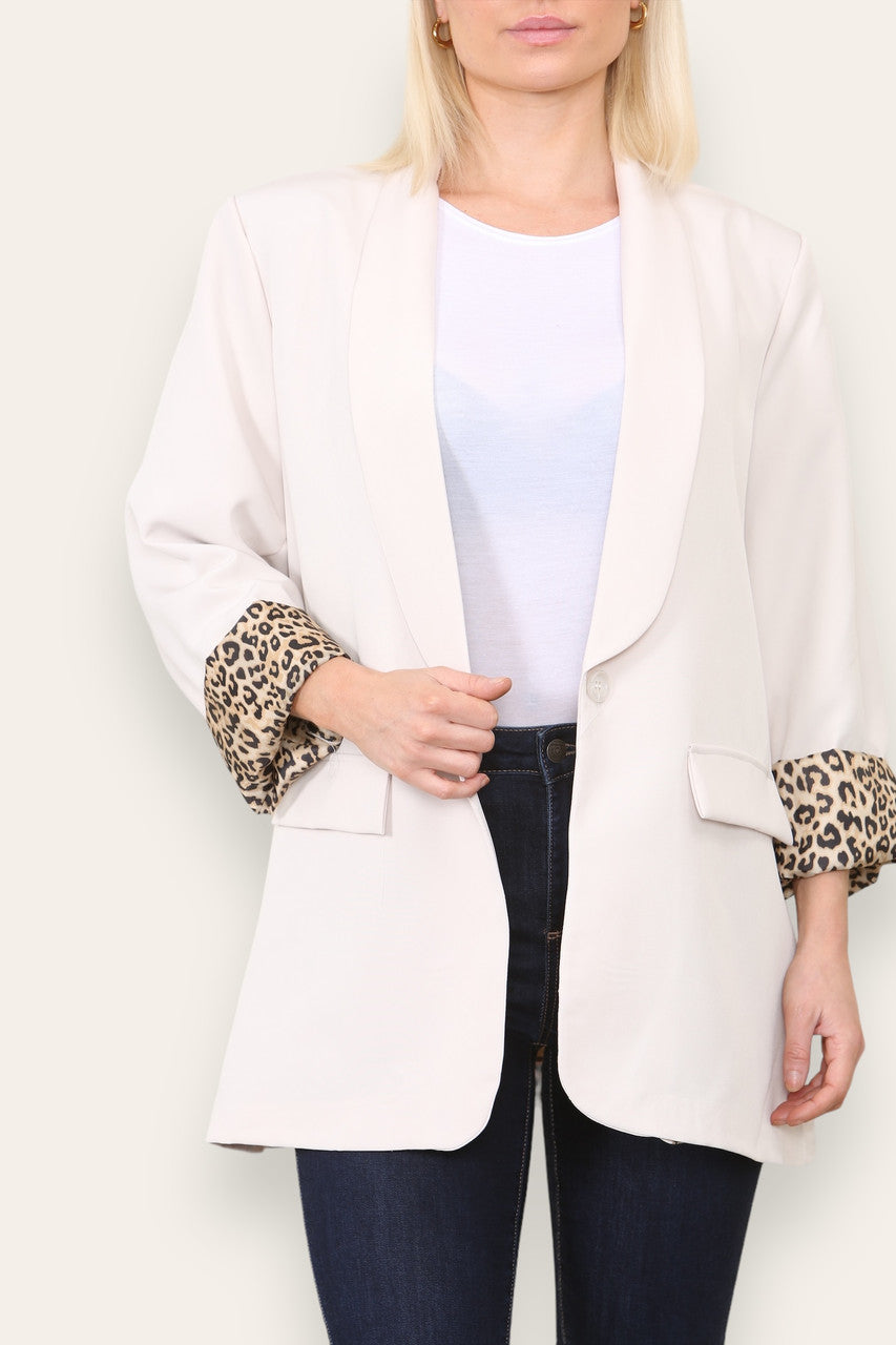 LEOPARD PRINT INNER FULLY LINED BLAZER STONE