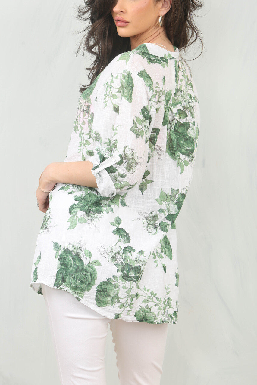 BLOEMENPRINT OVERHEMD TOP - GROEN